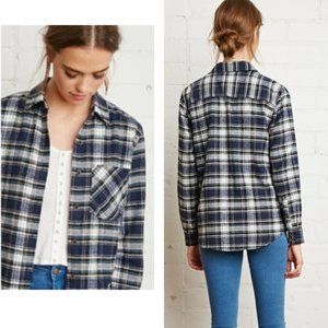 Forever 21 Navy White Flannel Plaid Shirt